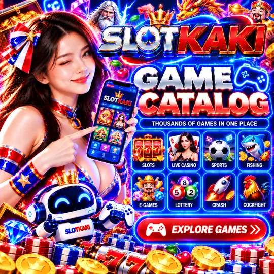 SLOTKAKI game catalogue – banner red, white and blue: grid of game tiles