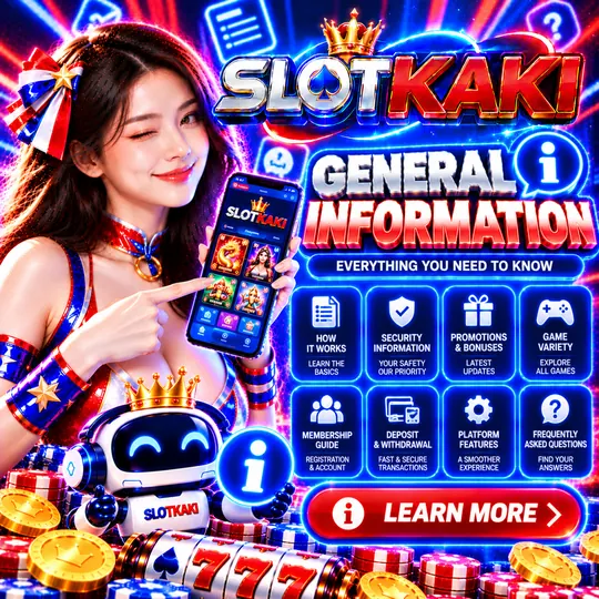 SLOTKAKI general information – banner red, white and blue: info icon and a list of topics