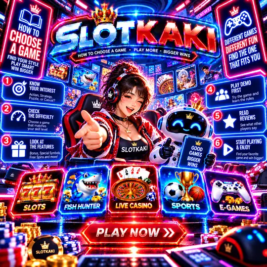 SLOTKAKI how to choose a game – banner neon blue: steps to pick a suitable game