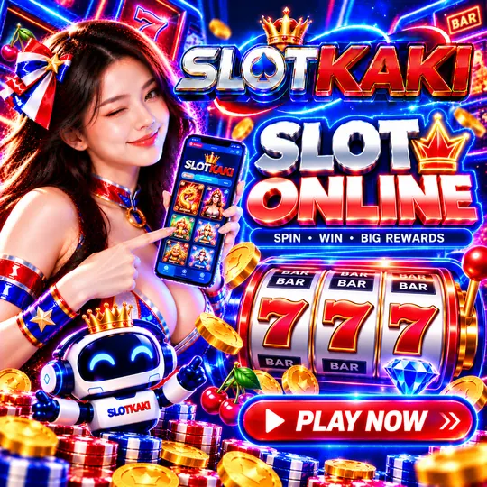 SLOTKAKI online slots – banner red, white and blue: 777 slot machine